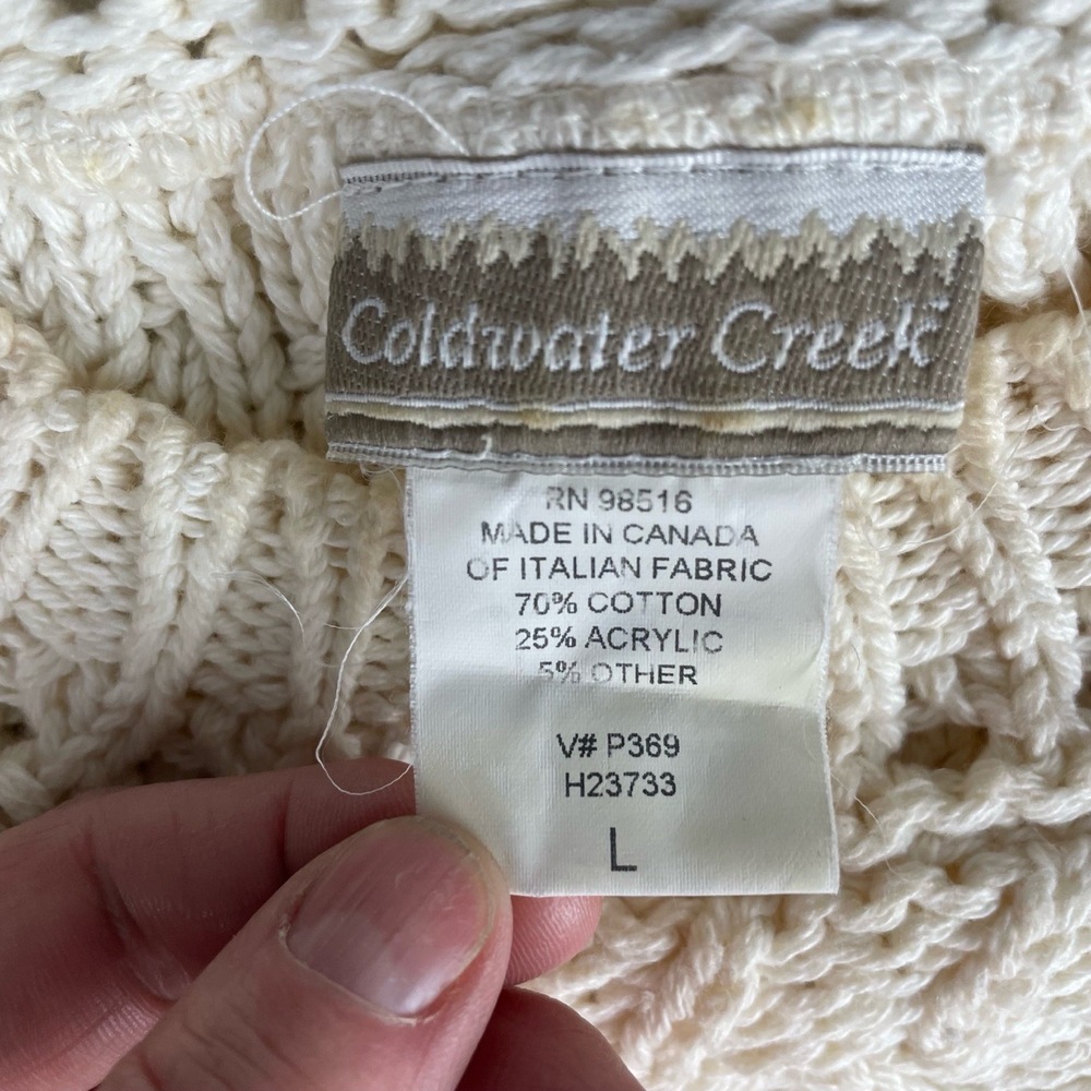 Coldwater Creek Cream Fisherman Knit Sweater Cotton Blend‎ Crew Neck Large - Picture 6 of 9